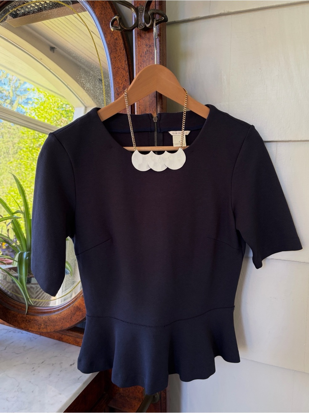 Club Monaco Navy Short-Sleeve Peplum Top